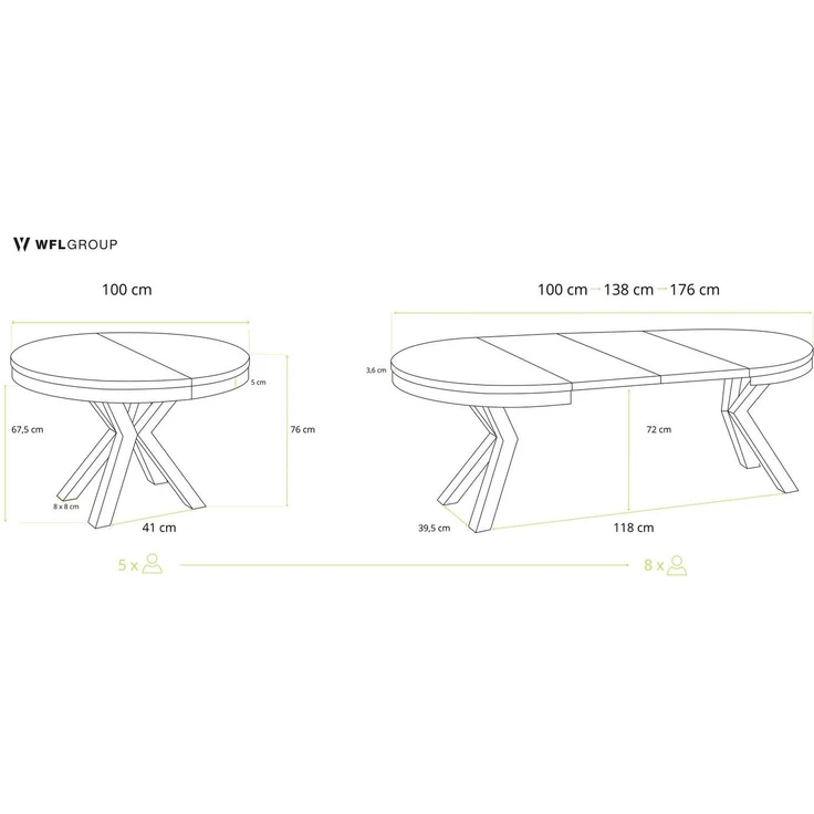 WFL GROUP Esstisch Clara Gold im Loft-Stil rund ausziehbar mit goldenen Metallbeinen (MADE IN EU, erhältlich in zwei Größen – 100/120 cm, ausziehbar auf 180/200 cm), platzsparender Industrial Tisch in Holzoptik für Wohnzimmer oder Küche – Bild 1