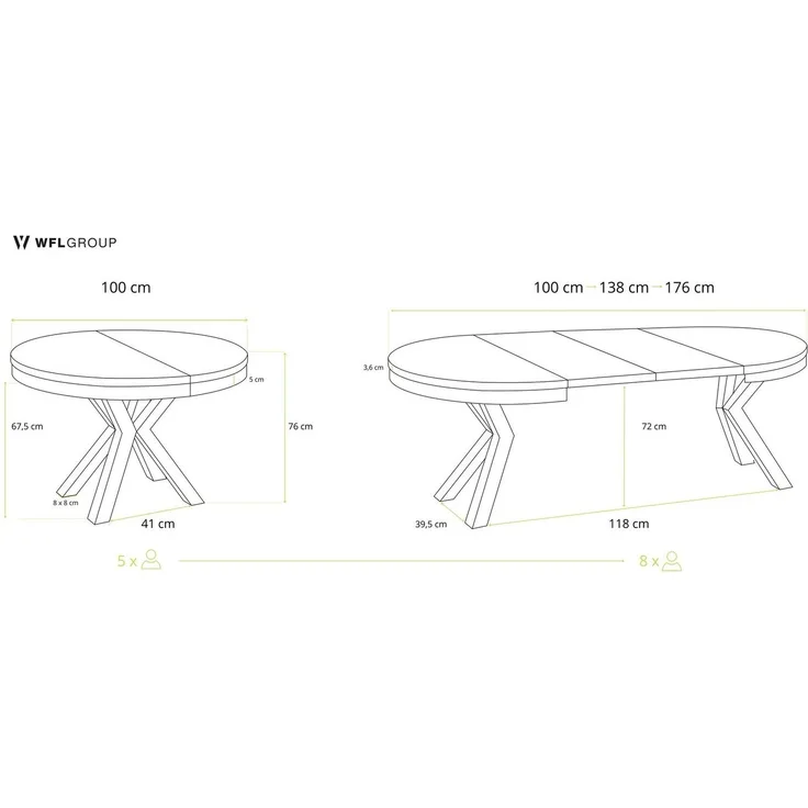 WFL GROUP Esstisch Clara Gold im Loft-Stil rund ausziehbar mit goldenen Metallbeinen (MADE IN EU, erhältlich in zwei Größen – 100/120 cm, ausziehbar auf 180/200 cm), platzsparender Industrial Tisch in Holzoptik für Wohnzimmer oder Küche
