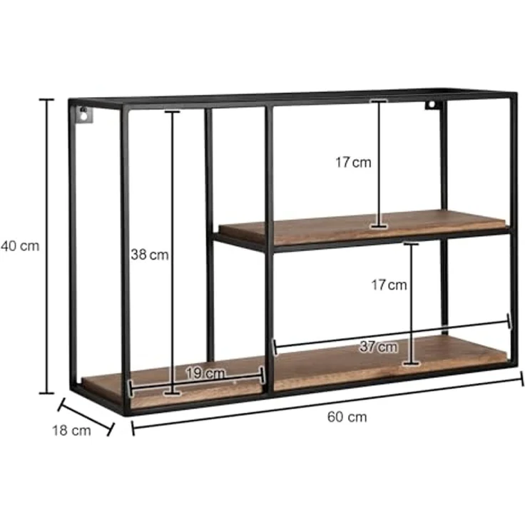 FINEBUY Wandregal FB92217, 60x40x18 cm Mango Massivholz / Metall Hängeregal, Schweberegal Rechteckig, Regal Hängend Industrial – Bild 3