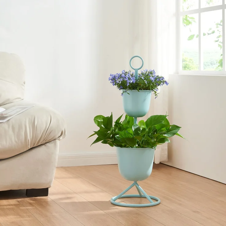 Blumenständer Alphen 2 Töpfe 76,5x26cm Hellblau [en. casa] – Bild 1