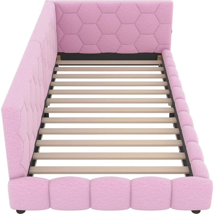 CHICFURN Bett aus Vliesimitat in Rosa 90x200 cm mit LED-Beleuchtung und USB- und Type-C-Anschlüssen – Bild 9