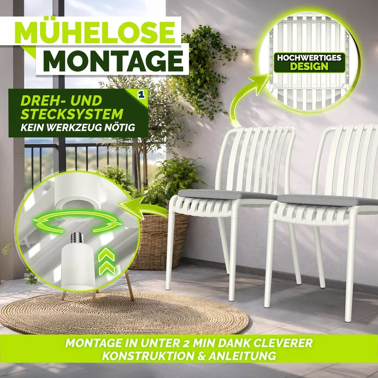 tillvex® Gartenstühle 6er Set Stapelbar Wetterfest | Outdoor Stühle bis 120kg belastbar, ohne Armlehne, Weiß – Bild 8