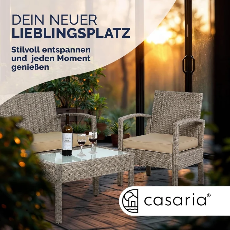 Casaria Balkonset, 4 Personen Wetterfest 7 teilig Polyrattan 2x Sessel Gartenbank Tisch – Bild 7
