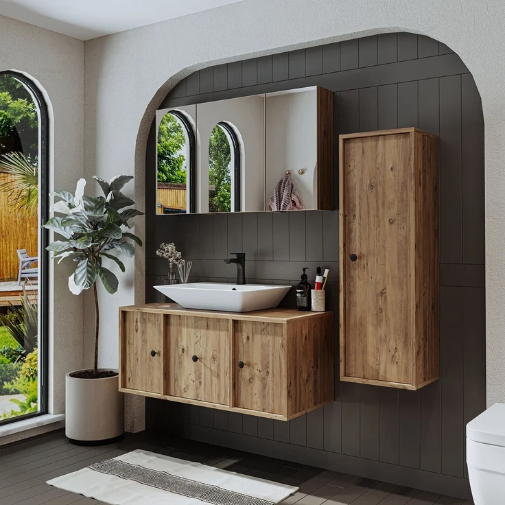 Skye Decor '2557' Badmöbel-Set mit Waschbecken & Spiegel (3-teilig), Atlantik-Kiefer, 105 x 58 x 45 cm – Bild 2