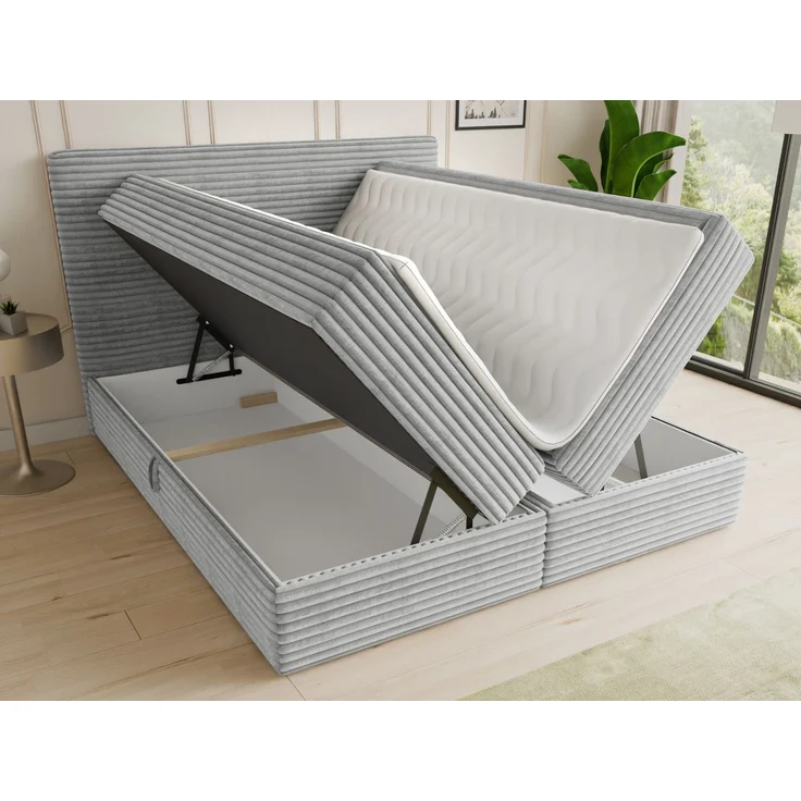 Boxspringbett Mollo mit 2 Bettkästen, Doppelbett mit Bonell-Matratze und Topper, Polsterbett in weichem Cordstoff, Bett, Bettgestell für Schlafzimmer (Grau (Tilia 86), 180 x 200 cm) – Bild 3