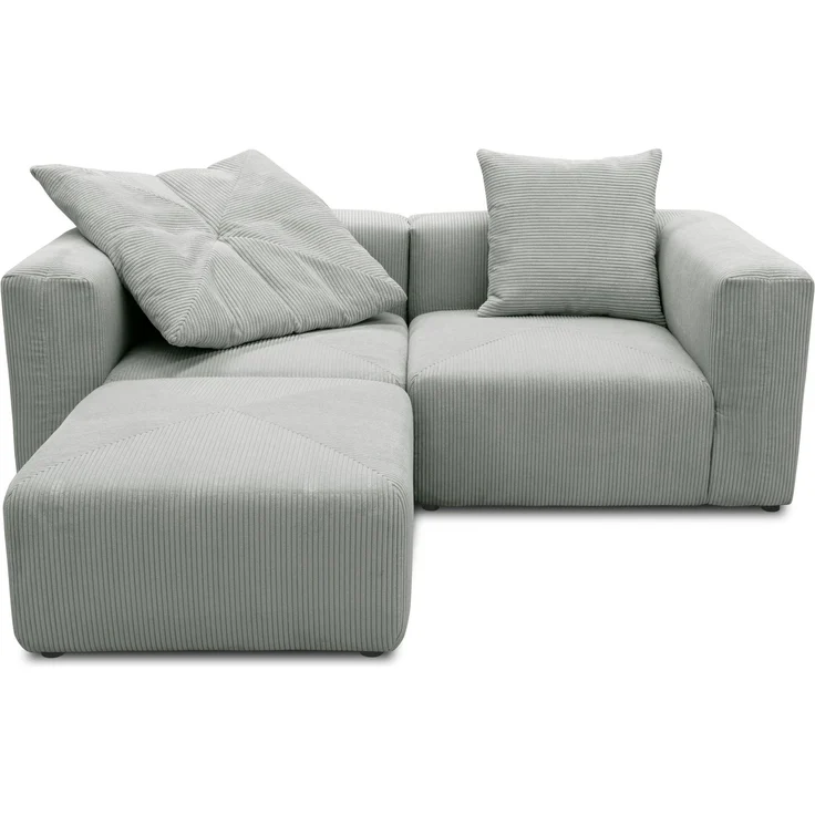 DOMO. collection Ecksofa 800011, kleine Modul-Couch in L-Form, individuell kombinierbar, Cord Sofa, Polsterecke, Eckcouch, Polstergarnitur 216 x 193 x 69 (BxTxH), hellgrau – Bild 2