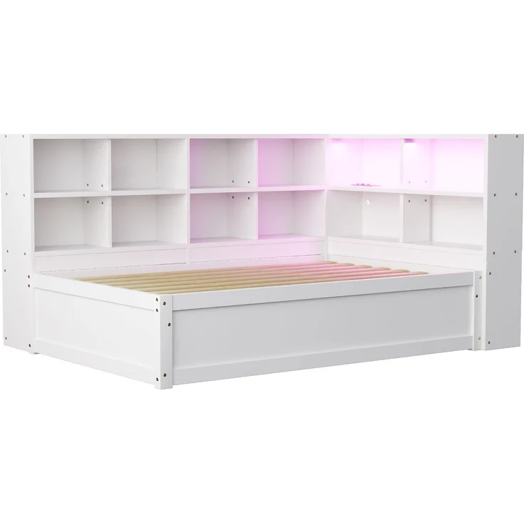 Kinderbett 90×200 cm mit Stauraum, LED-Lichtleiste und Steckdose, Weiß, ohne Matratze – Bild 10
