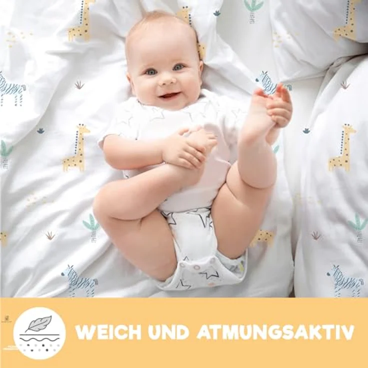 2X Spannbettlaken aus 100% Baumwolle mit Gummiband - 1X Matratzenschoner aus 100% wasserdichtem Material - 3er-Set - 50x83 cm - Savanne – Bild 7