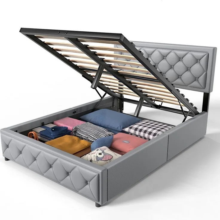 oyajia Polsterbett Doppelbett 140x200cm mit Kopfteil und Hydraulischem Stauraum Bett (Doppelbett mit Kopfteil und Lattenrost), Schlafzimmer Bett mit Bettkasten,Bett mit Stauraum, Jugendbett