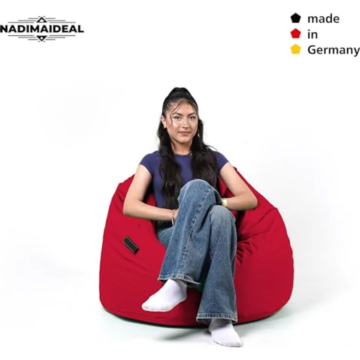 Nadimaideal Sitzsack Tropfenform Kastanie | Bodenkissen für Kinder & Erwachsene | Indoor & Outdoor | Gaming Sitzsack - Sitzkissen - Beanbag | Füllung EPS Perlen (Rot, XXL-Durchmesser 88 cm) – Bild 8