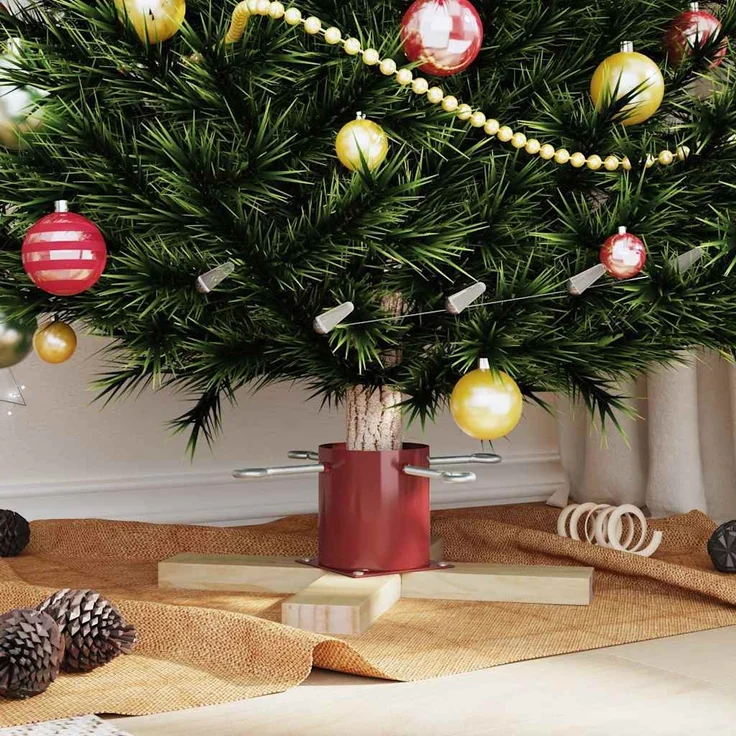 vidaXL Weihnachtsbaumständer Rot 50 x 50 x 16 cm Massives Kiefernholz 42019195 – Bild 3