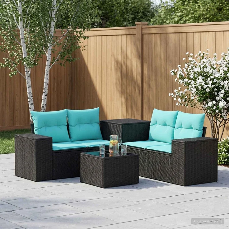 vidaXL Sofa Set 6 stk. Schwarz und Blau Polyrattan und Stahl 3447555 – Bild 1
