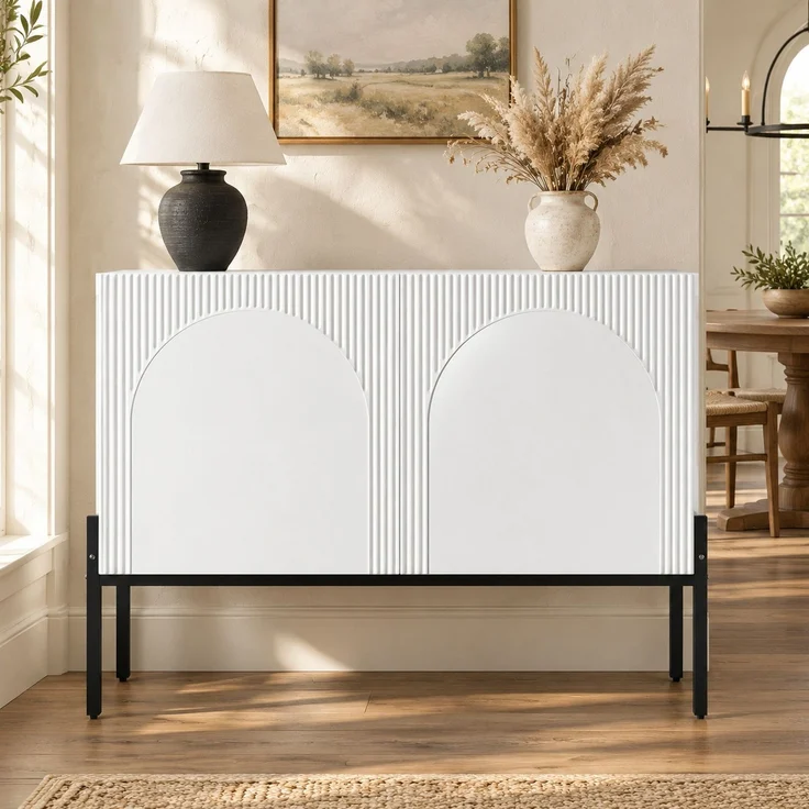 DESVIAE Sideboard Weiß aus Spanplatte – 100x75x40 cm – 2 Türen, Metallbeine – Bild 1