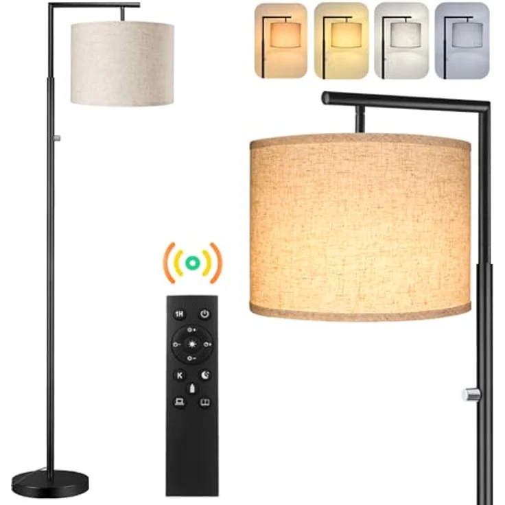 ROTTOGOON Dimmbare Stehlampe mit Fernbedienung Moderne Stehlampen mit 4 Farbtemperaturen und Beigefarbenem Schirm Hohe Stehlampe für Wohnzimmer Schlafzimmer Büro (inkl. LED-Lampe) Schwarz – Bild 1