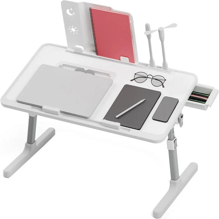 Rutaqian Schreibtisch Laptoptisch Betttisch,Tisch,Verstellbarer Lap Desk mit Lichtventilator (56x32x26cm,Klappbarer Laptop-Schreibtisch für Bett mit USB), Laptop Tisch für Lesen Essen Sofa Bett Couch – Bild 1