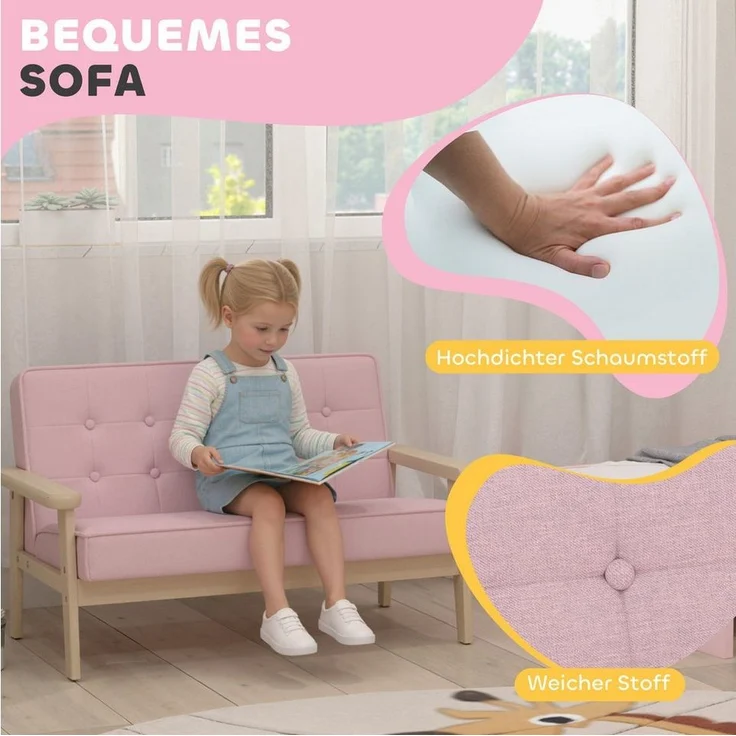 AIYAPLAY Kindersessel mit Holzrahmen (Kindersofa, 1-St, gepolsterter Kinderstuhl), für Kinderzimmer, Spielzimmer, Rosa – Bild 3