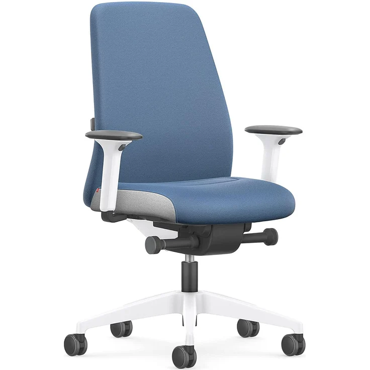 Interstuhl Every Interior Edition – Der Bürostuhl folgt der Bewegung des Körpers nach vorne und hinten – mit Verstellbarer Lordosenstütze (Blau | Weiß) – Bild 1