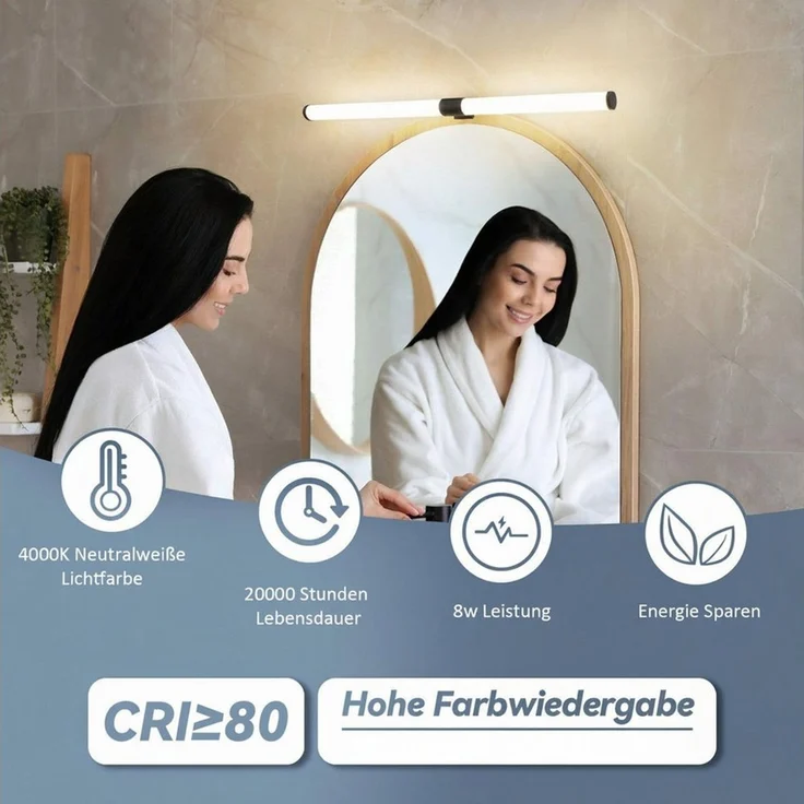 Nettlife LED Spiegelleuchte LED Spiegelleuchte Klemmbar 40/60CM, Neutralweiß, lampe für schrank Keller Küche – Bild 2