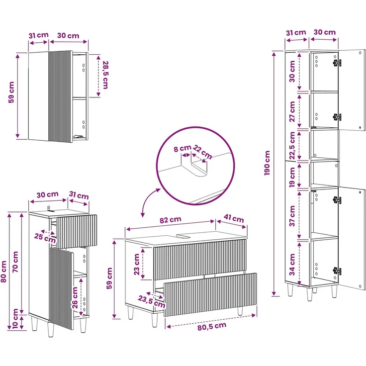 vidaXL 4-teiliges Badezimmer-Schrank-Set ARNHEM Sonoma-Grau 3417933 – Bild 11