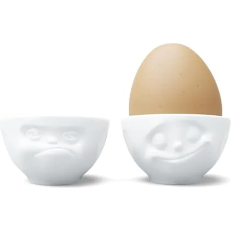 FIFTYEIGHT Eierbecher Set Nr. 3 - Glücklich & Hmpff weiß