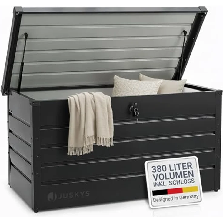 Juskys Metall Aufbewahrungsbox Limani 380 Liter - Outdoor Box - wasserdicht, abschließbar - Gartenbox, Auflagenbox, Kissenbox für Garten Anthrazit – Bild 2