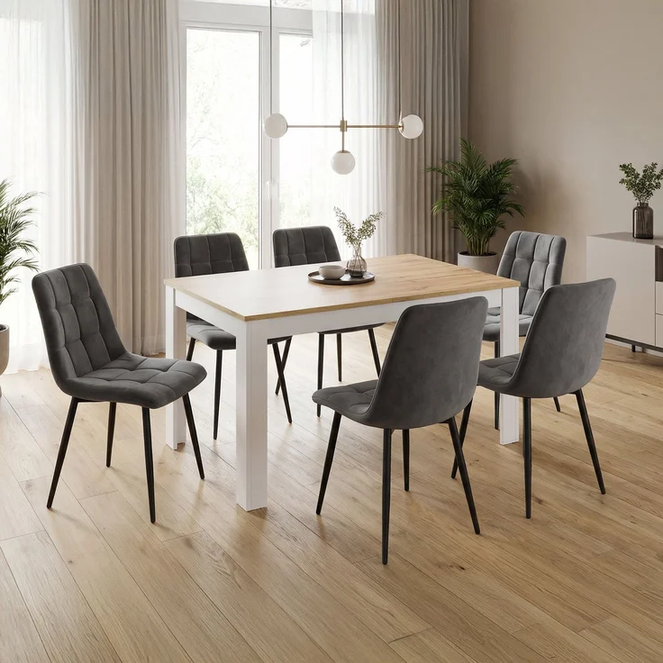 Esstisch ausziehbar 135x86 cm Wohnzimmertisch Weiß Holz Eiche Küchentisch Esszimmertisch Holztisch Tisch – Bild 7
