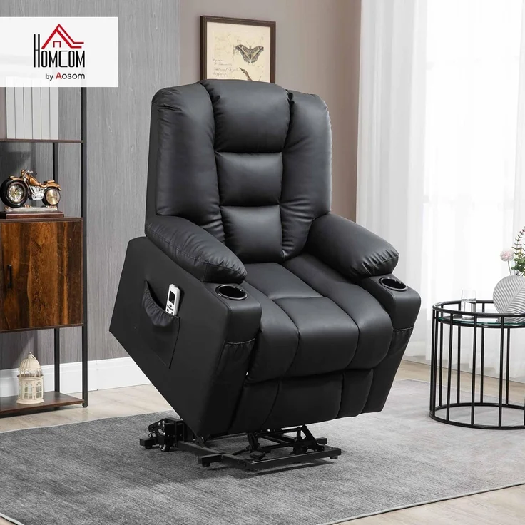 HOMCOM Massagesessel Fernsehsessel mit Liegefunktion, Rollen, Fernbedienung (Relaxsessel mit Aufstehhilfe, 2-St, TV Sessel), mit USB-Anschluss – Bild 2