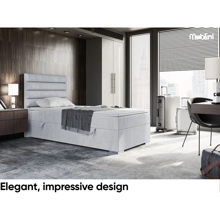 MEBLINI Boxspringbett KARIM 100x200 cm mit Bettkasten - H3/Hellgrau Samt Gepolstert Einzelbett mit Topper & Taschenfederkern-Matratze - 100x200 Links – Bild 2
