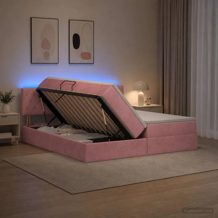 vidaXL LED-Speicherbett mit Matratze Rosa 200 x 200 cm Samt 3459383 – Bild 1