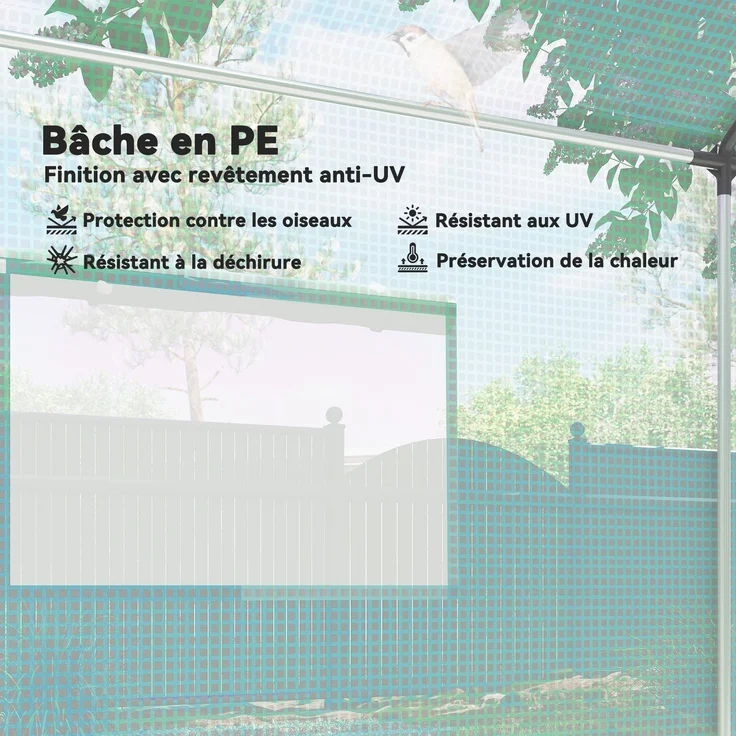 MELAYR, 2 x 3 m Tunnelgewächshaus, 6 m² mit Rolltor, 4 Fenster, – Verzinkter Stahl, hochdichtes PE, grün – Bild 6