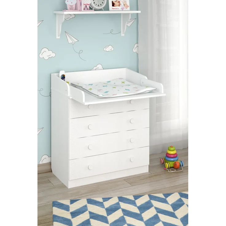 Wickelkommode 800 Shefa Kids, weiß, mit abnehmbarem Wickelaufsatz, 4 Schubladen, Spanplatte, 80x48x92cm – Bild 4