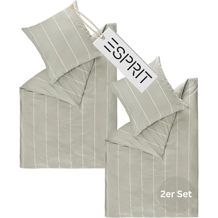 Esprit Renforce Bettwäsche Set, Grau, 135x200 cm, Oeko-Tex® Standard 100, 100% Baumwolle, modernes Design mit Längsstreifen – Bild 1