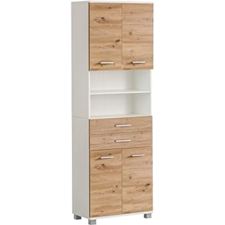 Schildmeyer Hochschrank Palermo, Holzwerkstoff, Mattweiß/Artisan Eiche Dekor, 59,8 x 23,6 x 180,9 cm (B/T/H) – Bild 2