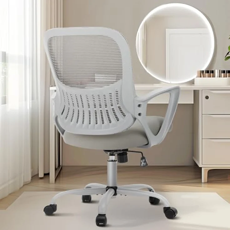 Sweetcrispy Bürostuhl, Computertisch, Managerial Chefsessel, ergonomischer Mid-Back Mesh Rollstuhl mit Rollen, Bequeme Lendenwirbelstütze, Bequeme Armlehnen für Zuhause, Schlafzimmer, Arbeitszimmer – Bild 2