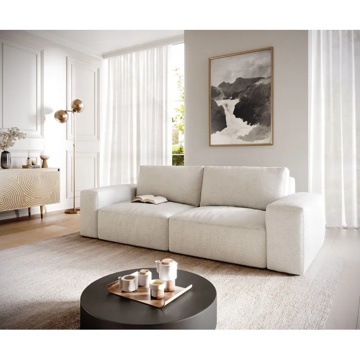 Big-Sofa Lanzo 230x95 cm Bouclé Creme-Weiß