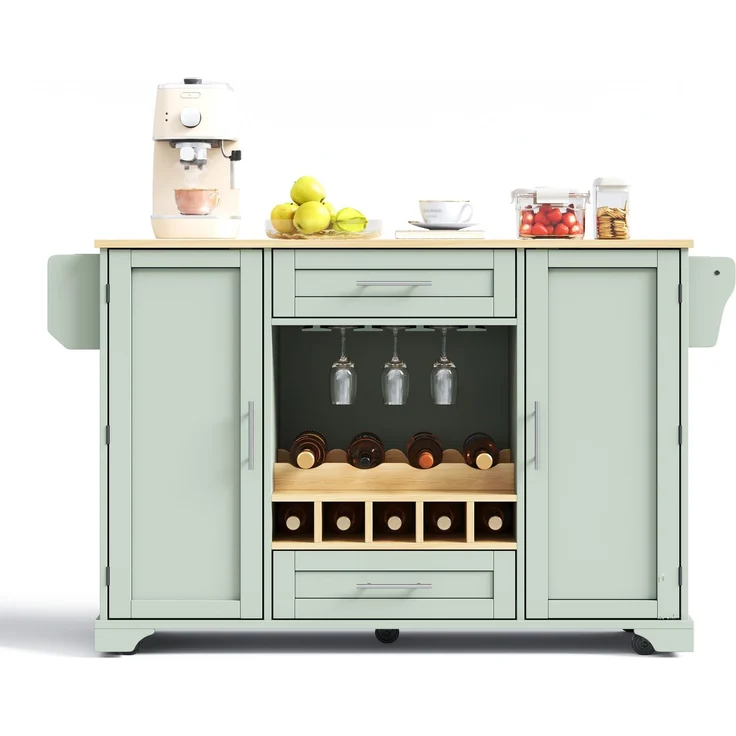 Küchenwagen B 138 x T 45/70 x H 92 cm aus MDF, ausklappbare Arbeitsplatte auf Rollen – Bild 6