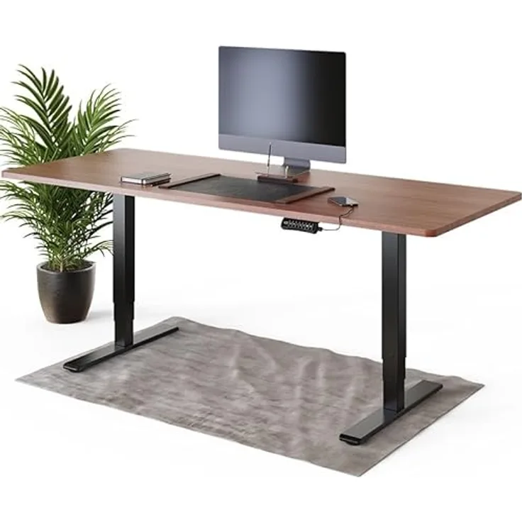DESQUP DESKSPACE PRO Plus Elektrisch Höhenverstellbarer Schreibtisch, Mahagoni Tischplatte, 200 x 80 cm, schwarzes Gestell, programmierbare Voreinstellungen, USB-Ladefunktion