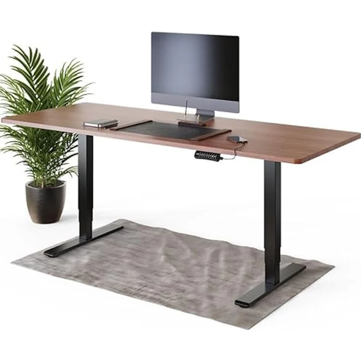 DESQUP DESKSPACE PRO Plus Elektrisch Höhenverstellbarer Schreibtisch, Mahagoni Tischplatte, 200 x 80 cm, schwarzes Gestell, programmierbare Voreinstellungen, USB-Ladefunktion – Bild 1