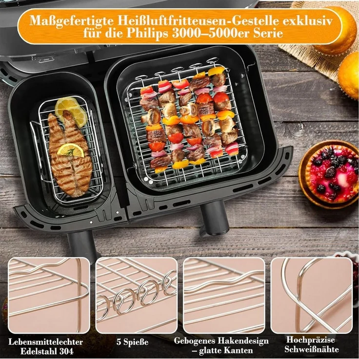 SURFOU Backform Heißluftfritteuse zubehör für Philips airfryer zubehör 28-tlg BPA-frei, (28-tlg Heißluftfritteuse Zubehör Set für Philips Airfryer Dual Basket 3000/5000 Serie(z. B. NA350/00, NA352/04), und Tefal EY9018 Dual Easy Fry, und die meisten Du... – Bild 3