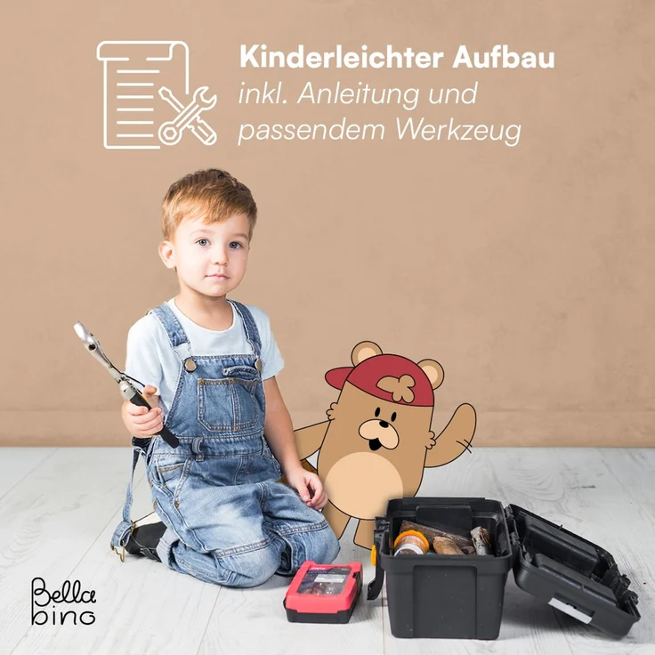 Bellabino 'Bia' Hausbett 120x200 cm, weiß, Kiefer Massivholz, Montessori Kinderbett mit Rausfallschutz und Lattenrost – Bild 8