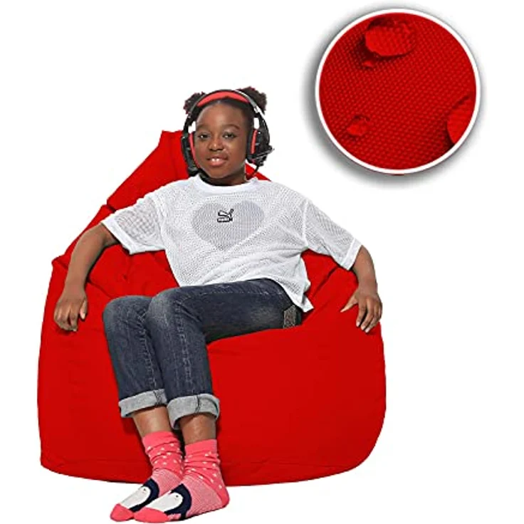 HomeIdeal - Sitzsack XXL Bodenkissen für Erwachsene & Kinder - Geeignet für Gaming oder Entspannen - Indoor wie Outdoor da er Wasserfest ist - mit EPS Perlen, Farbe:Rot, Größe:XXL – Bild 9