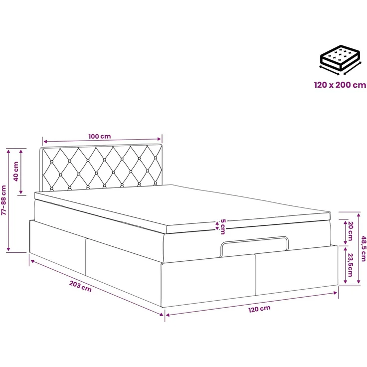 vidaXL Ottoman Bett mit Matratze Dunkelgrau 120 x 200 cm Samt 3457642 – Bild 12