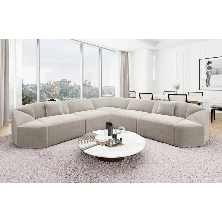 Samtstoff Ecksofa Cabrera L Form - Samtstoff - sand – Bild 2