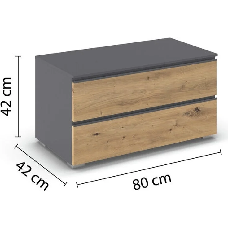 rauch Joel-Extra, TV-Element, Lowboard, 4 Schubladen, Farbe Grau metallic/Eiche Artisan, BxHxT 80x42x42cm – Bild 4