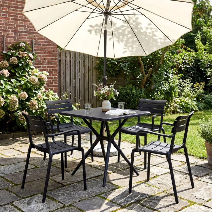 Gartenmöbel-Set NORA mit 4 Stühlen - 186x186x82cm, Kunststoff, Schwarz | Balkonset Gartenset Tisch mit Stühlen Bistroset Outdoor – Bild 3