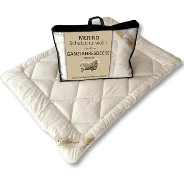 Meivita Naturhaarbettdecke Merino Schafschurwolle Ganzjahresdecke Kinderdecke in 100x135 cm, Füllung: 100% Wolle, Bezug: 100% Baumwolle, Bettdecke Hergestellt in Deutschland – Bild 1