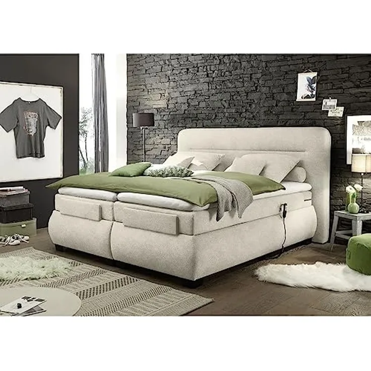 Boxspringbett 180x200 cm elektrisch verstellbar EDIRNE-09 in Uran 06 sand