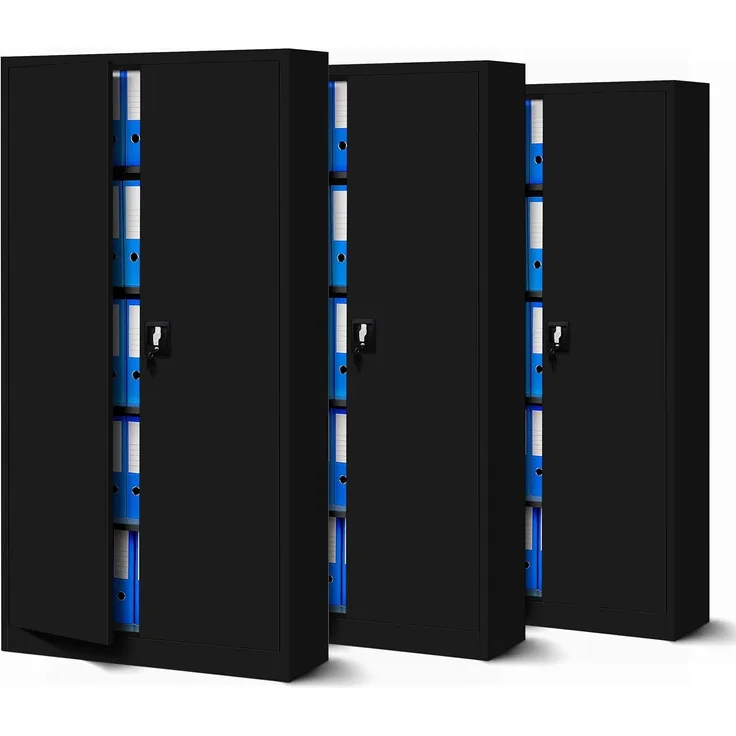 Jan Nowak 3er Set Aktenschrank C001 Metallschrank Stahlschrank Werkzeugschrank Büroschrank Lagerschrank Universalschrank Pulverbeschichtung Flügeltüren 185 x 90 x 40 cm (schwarz/schwarz)