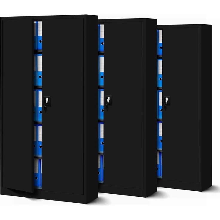 Jan Nowak 3er Set Aktenschrank C001 Metallschrank Stahlschrank Werkzeugschrank Büroschrank Lagerschrank Universalschrank Pulverbeschichtung Flügeltüren 185 x 90 x 40 cm (schwarz/schwarz) – Bild 1