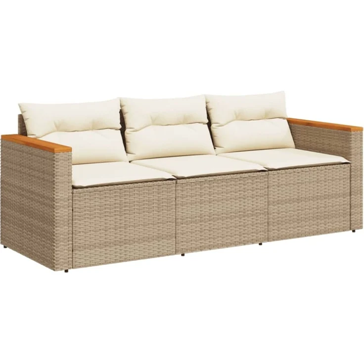 vidaXL Gartensofa mit Kissen 3-Sitzer Beige Poly Rattan 365831 – Bild 4